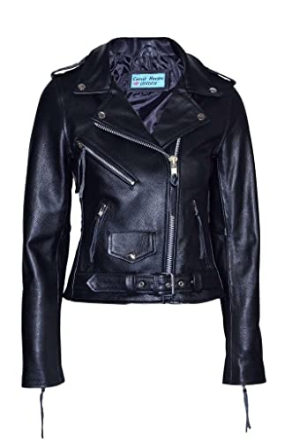 Smart Range Brando Motorradjacke für Damen, aus echtem Rindsleder, Schwarz Gr. 36, Schwarz von Smart Range