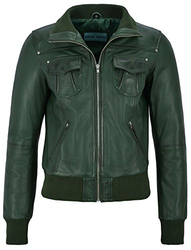 Smart Range Fusion Damen gree gewaschenen kurzen Bomber Radfahrer-Motorrad- Stil Lederjacke (10, Green) von Smart Range