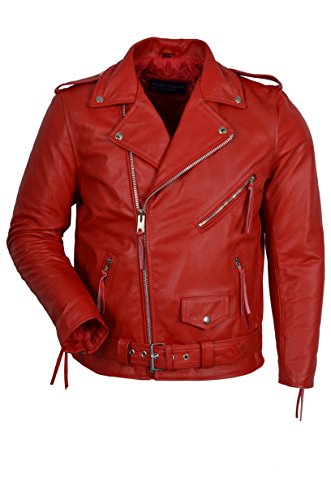 Smart Range Herren BRANDO Rot Klassische Motorrad Motorrad Echtes Rindsleder Jacke, rot, XL von Smart Range