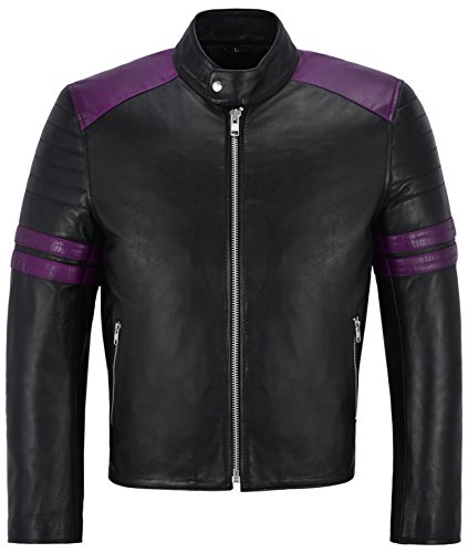 Smart Range ' MAYHEM ' Herren Schwarz mit lila Streifen Biker Stil Fight Club Lederjacke (XXL, BLACK) von Smart Range