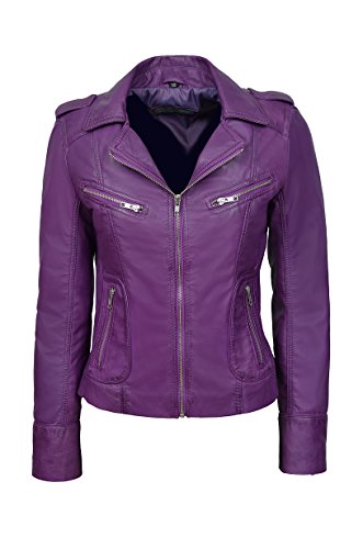 Smart Range Neu 9823 RIDER Damen Lila WASHED Biker Motorrad Stil Weich Real Nappa Lederjacke (EU 36 / UK 10) von Smart Range