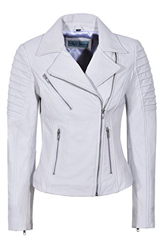 Smart Range Neu Damen 9334 Stilvolle Mode Designer Biker Weich Echtes Lederjacke (EU 36 / UK 10, White) von Smart Range