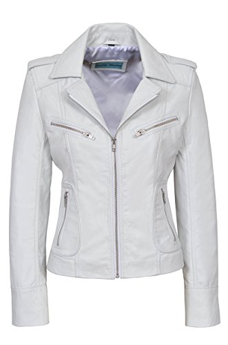 Smart Range RIDER Damen shwarz, Wasser, grün, wie, weiß gewaschen Radfahrer-Motorrad- Stil weichen Echt Nappa -Lederjacke (10, White) von Smart Range