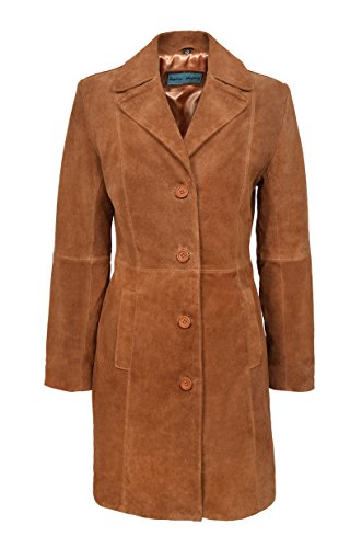 Smart Range TRENCH 3457 Damen Classic Knie-Länge Designer Echt Bräunen Wildleder & Marine Wildleder Lederjacke Mantel (EU 36 / UK 10, Tan) von Smart Range