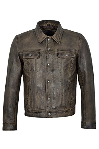 Smart Range TRUCKER Herren 1280 Dirty Brown Classic echte weiche echte Lammfell Lederjacke (2XL) von Smart Range