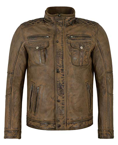 Smart Range Wolverine Herren 1501 Schmutzig Braun Lässige Biker Style Vintage Echt Lammfell Lederjacke (S) von Smart Range