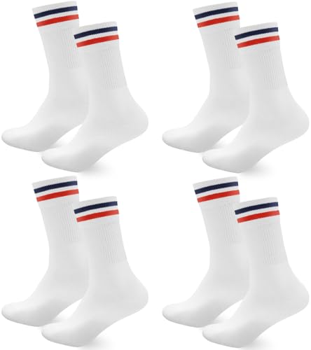 Socken Herren Damen Sportsocken 4 paar Tennissocken Schwarz Lange Baumwollsocken Weiß Laufsocken Arbeitssocken weiss,47-50 von Smart Sir