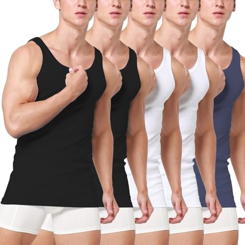 Unterhemd Herren 3/5er Pack Tank Top Baumwolle Männer Schwarz Weiss Mehrfarbig von Smart Sir