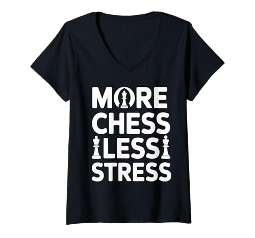 Damen Mehr Schach weniger Stress cleveres Strategiespiel T-Shirt mit V-Ausschnitt Damen Mehr Schach weniger Stress cleveres Strategiespiel T-Shirt mit V-Ausschnitt von Smart Thinking Designs for Chess Players