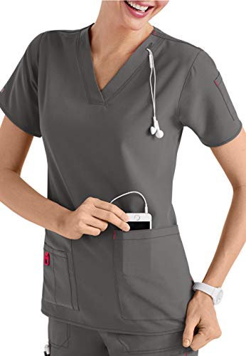 Smart Uniform Damen-Scrub-Top A110 Medien-Peeling mit 5 Fächern, Grau, M von Smart Uniform