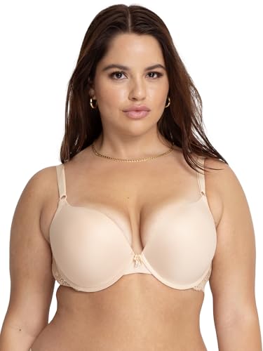 Smart & Sexy Damen Maximum Cleavage Underwire Bra Push-Up-BH, Undurchsichtige, In The Buff with Lace Wings, 70A Smart & Sexy Damen Maximum Cleavage Underwire Bra Push-Up-BH, Undurchsichtige, In The Buff with Lace Wings, 70A von Smart & Sexy