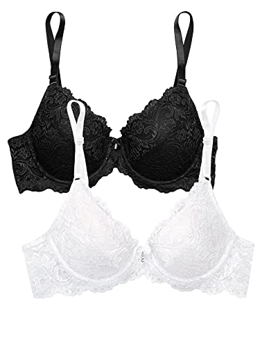 Smart & Sexy Damen Signature Lace 2er Pack Push-Up-BH, Schwarz/Weiß, 75A von Smart & Sexy