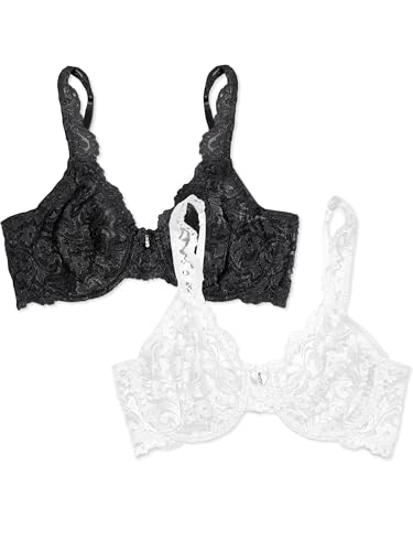 Smart & Sexy Damen Signature Lace Unlined Underwire Bra BH mit voller Abdeckung, Undurchsichtige, Schwarz/Weiß, 85DD (2er Pack) von Smart & Sexy