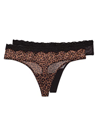 Smart & Sexy Damen Tanga-Höschen aus Mesh und Spitze, erhältlich in Multipackungen Tangahöschen, Klassischer Leopard/Schwarz, 34 von Smart & Sexy