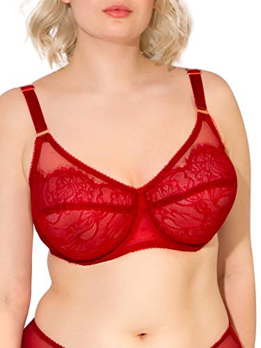 Smart & Sexy Damen Ungefütterter Bügel Spitze und Netzstoff in Übergröße Vollschalen BH, Nein Nein Rot, 95D von Smart & Sexy