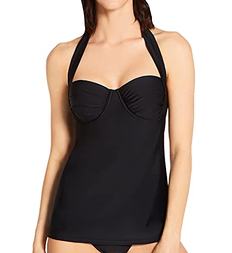 Smart & Sexy Damen Wandelbarer Tankini mit Bügel und zusätzlicher Länge Tankinioberteil, schwarzer Farbton, 90D von Smart & Sexy