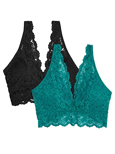 Smart & Sexy Women's 2-Pack Signature Lace Deep V Bralette Plunge Bra, Fanfare/Black Hue, XXL (Pack of 2) von Smart & Sexy