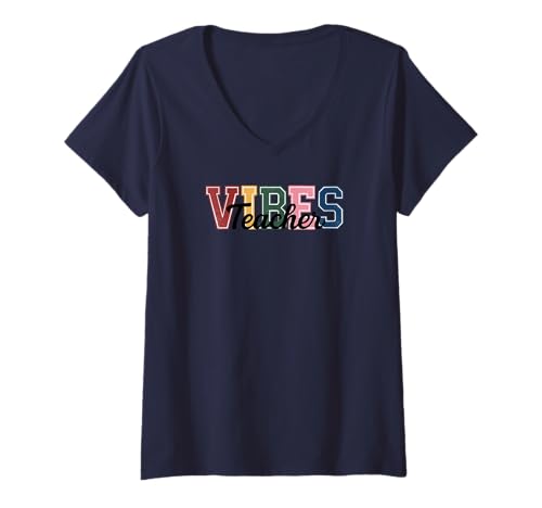 Damen Teacher Vibes – Fun Classroom & Educator Style Tees and Mugs T-Shirt mit V-Ausschnitt Damen Teacher Vibes – Fun Classroom & Educator Style Tees and Mugs T-Shirt mit V-Ausschnitt von Smart & Stylish Co.