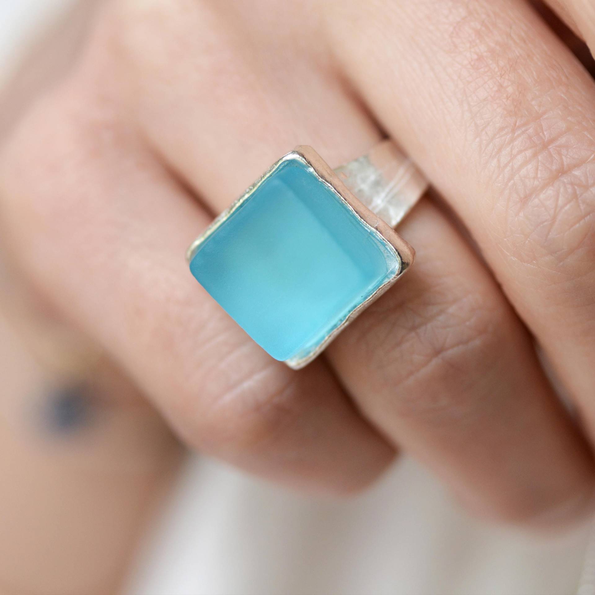 Chunky Sea Glass Ring | Verstellbare Sterling Silber Überzogene Zinn Band von SmartGlassKP