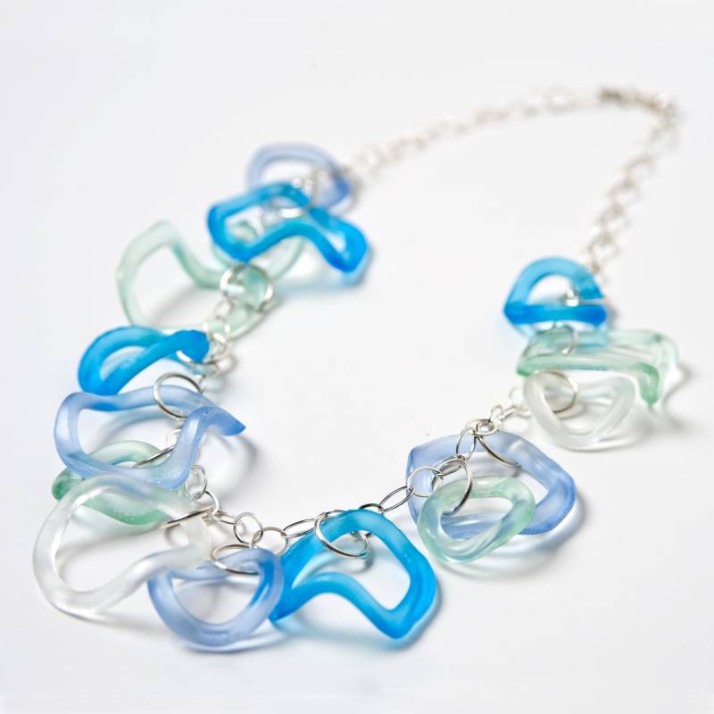 Halskette Aus Recyceltem Glas | Gekräuselte Textur, Sterling Silber Kette von SmartGlassKP