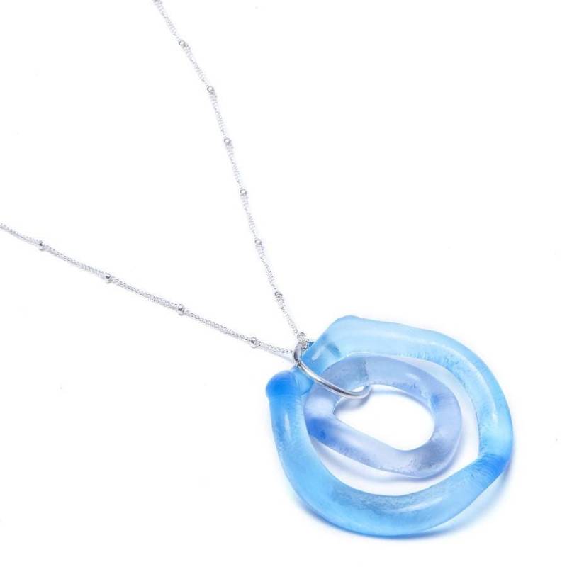Hellblaue Seeglas Halskette, Sterling Silber Kette, Recycled Schmuck von SmartGlassKP