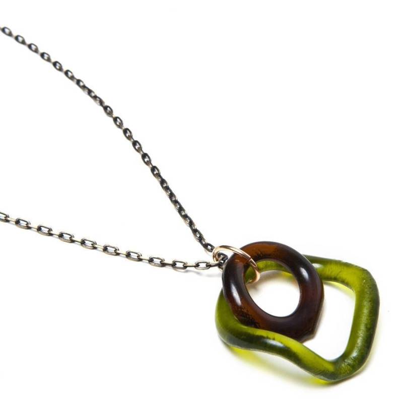 Messing Grün Seeglas Anhänger Halskette, Verstellbare Kette von SmartGlassKP