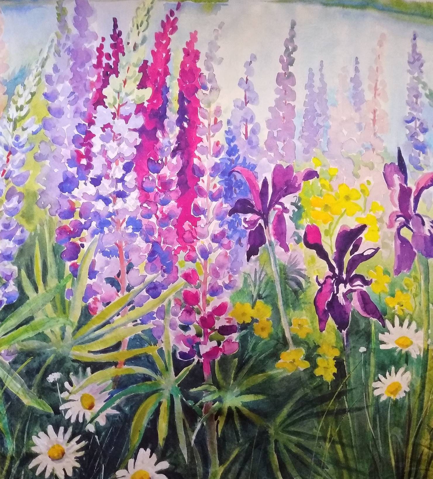 100% Seidenschal 36"x36" Wini Smart Es Gemälde Von Lupine Und Wild Iris Entlang Der Maine Coast von SmartStudioEtsy