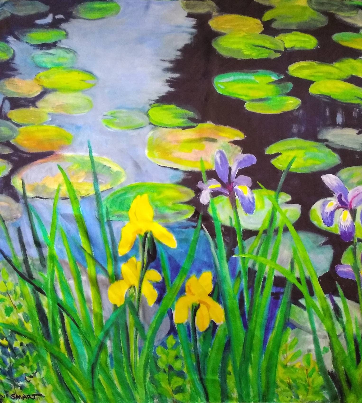 Seidenschal. 100% Seide 36"x36" Wini Smarts' Design Gelbe Iris Und Wasserlilies Seidenschal. 100% Seide 36"x36" Wini Smarts' Design Gelbe Iris Und Wasserlilies von SmartStudioEtsy