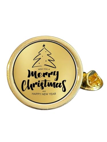 Anstecknadel mit Aufschrift "Merry Christmas And Happy New Year", vergoldet, gewölbt, Größe M, in Tasche, Metall von Smartbadge
