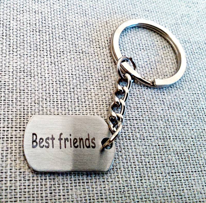 Edelstahl Schlüsselanhänger Mini Dog-Tag - Laser Graviert "' Best Friends Ein Schönes Geschenk von Smartciti