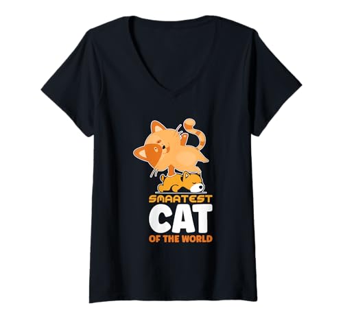 Damen Die klügste Katze der Welt Cat Cats Cat Lovers T-Shirt mit V-Ausschnitt von Smartest Cat in the World