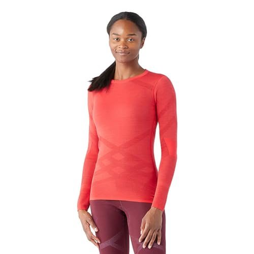 Smartwool Damen Intraknit Thermo-Unterhemd aus Merinowolle, Crew (Slim Fit), Scarlet-Black Cherry, Größe L von Smartwool