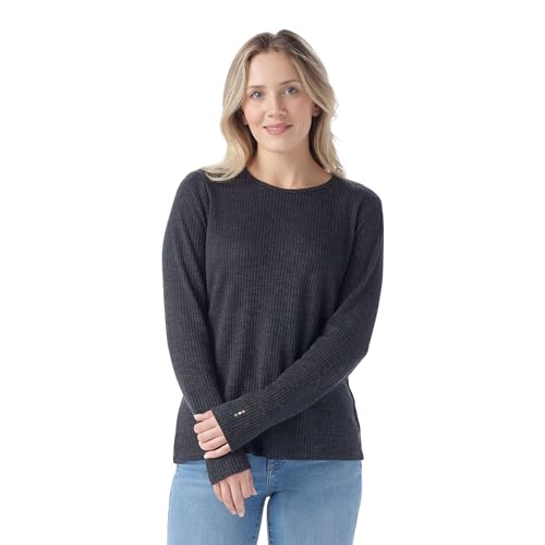 SmartWool Damen Thermal Merino Rib Crew Sweatshirt, Charcoal Heather, S von Smartwool