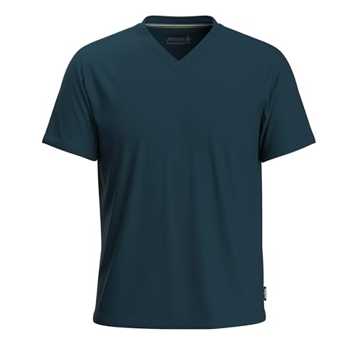 Smartwool Herren-T-Shirt aus Merinowolle, perfekter V-Ausschnitt, kurzärmelig (normale Passform), Blau - Twilight Blue, Groß von Smartwool