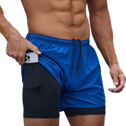 Smatstyle Herren Laufshorts Sport Shorts Schnell Trocknend 2 in 1 Sporthose Leicht mit Reißverschlusstasche Kurze Hose mit Taschen Hosen Fitness Laufhose Trainingshose von Smatstyle
