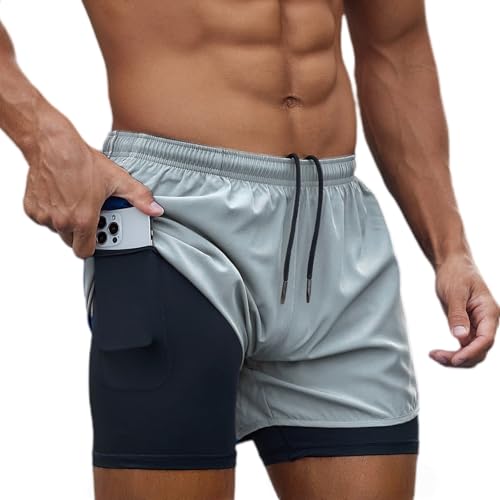 Smatstyle Herren Laufshorts Sport Shorts Schnell Trocknend 2 in 1 Sporthose Leicht mit Reißverschlusstasche Kurze Hose mit Taschen Hosen Fitness Laufhose Trainingshose von Smatstyle
