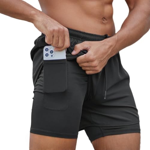 Smatstyle Herren Laufshorts Sport Shorts Schnell Trocknend 2 in 1 Sporthose Leicht mit Reißverschlusstasche Kurze Hose mit Taschen Hosen Fitness Laufhose Trainingshose von Smatstyle