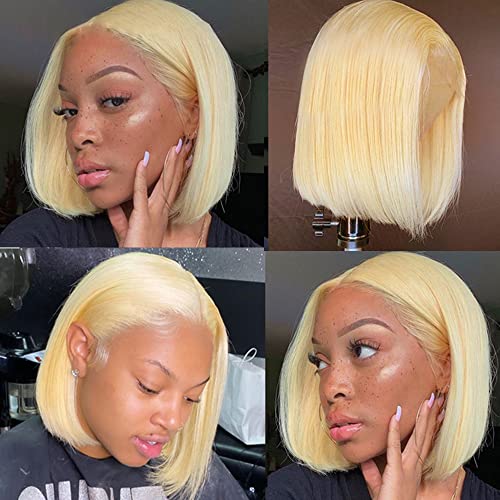Perücken Blond Bob Echthaar Teil T Spitze vorne Perücken 13x1x6 Mittelteil Brasilianisches Remy Gerade Haar Für Frauen 8 Zoll 150% Dichte Vorgeladene Natürliche Linie Mit 613 Kurz von Smavida
