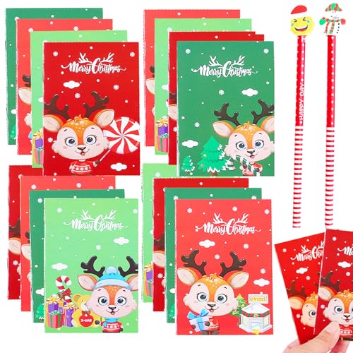 Mini Weihnachten Notizblöcke,Smavles 36Pcs Mini Christmas Notepads Kids Portable Bag Notebooks Reindeer Pattern Notebook Large Stocking Party Bag Fillers for Girls Boys 4 Styles und 2 weihnachtsstift von Smavles