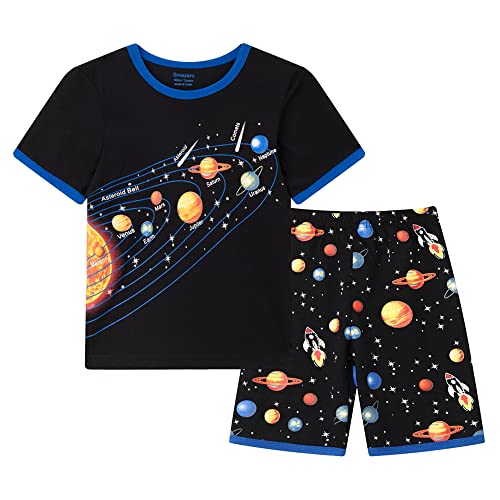 Kurzer Schlafanzug für Jungen, Sonnensystem, Weltraum-Schlafanzug, Baumwolle, 2-teiliges Outfit, Pyjama für Kinder von 2–7 Jahren, Schwarz , 3 Jahre von Smazero