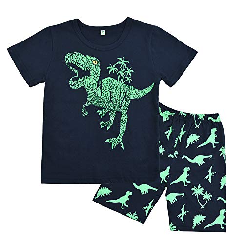 Schlafanzug für Jungen, Dinosaurier-Druck, langärmelig, Baumwolle, Oberteil und Hose, Nachtwäsche für Kinder Gr. 104, Dunkelblau 02 von Smazero