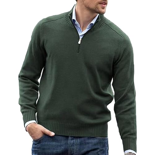 Smbcgdm Einfarbig Pullover Weiche Männer Herbst Winter Reißverschluss Halb hohen Kragen Gestrickt Langarm Elastische Mittellange Pullover, armee-grün, L von Smbcgdm