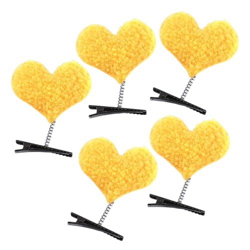 Smbcgdm Leichte Haarnadel, stabile Haarnadel, 2/5 Stück, kleine Plüsch-Herz-Haarnadeln, Frühlingsdesign, Mädchen-Haarspange, Kinder-Kopfschmuck, gelb, 5 Stück von Smbcgdm