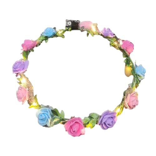 Smbcgdm Vintage-inspiriertes Stirnband, Vintage-Stil, Kopfschmuck, leuchtender Kranz, LED-Licht, Rose, Blumen, Haarband, Kopfschmuck, mehrfarbig von Smbcgdm