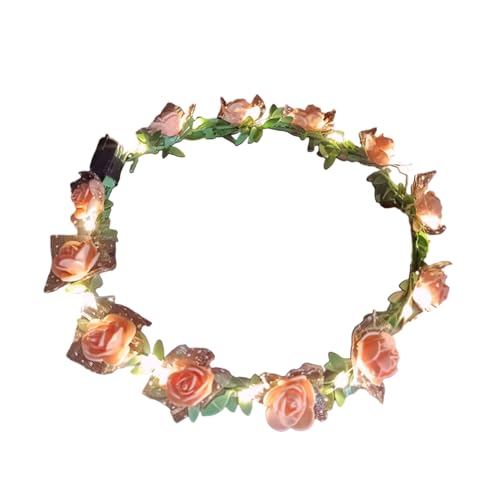 Smbcgdm Vintage-inspiriertes Stirnband im Vintage-Stil, Kopfschmuck, leuchtender Kranz, LED-Licht, Rose, Blumen, Haarband, Kopfschmuck, Orange von Smbcgdm