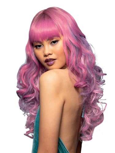 Manic Panic? Dusky Jewel? Siren? Wig - Long Curled Ends with Fringe, Heat Styleable - von Smiffys