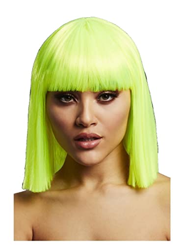 Fever Lola Wig, Neon Lime - Fever Lola Wig, Neon Lime, Blunt Cut Bob with Fringe, 30cm/ 12in - von Smiffys