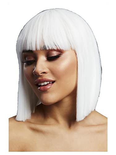 Fever Lola Wig, White - Fever Lola Wig, White, Blunt Cut Bob with Fringe, 30cm/ 12in - von Smiffys