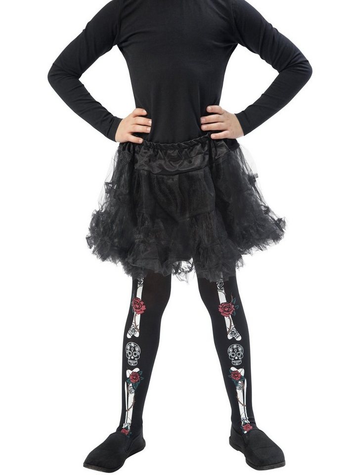 Smiffys Strumpfhose Skelett Zombie - Halloween Strumpfhosen Kinder (1 St) Kinderstrumpfhose fürs Totenfest von Smiffys