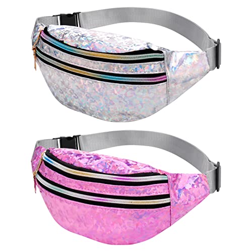 Smilcloud 2 Pack Holographic Bumbag Shiny Waist Bag, Waterproof Neon Belt Bag Festival Rave Bumbags Waterproof Hip Pouch for Ladies Women Ladies Girls Travel Party Sports Running Hiking(Pink), rose, von Smilcloud